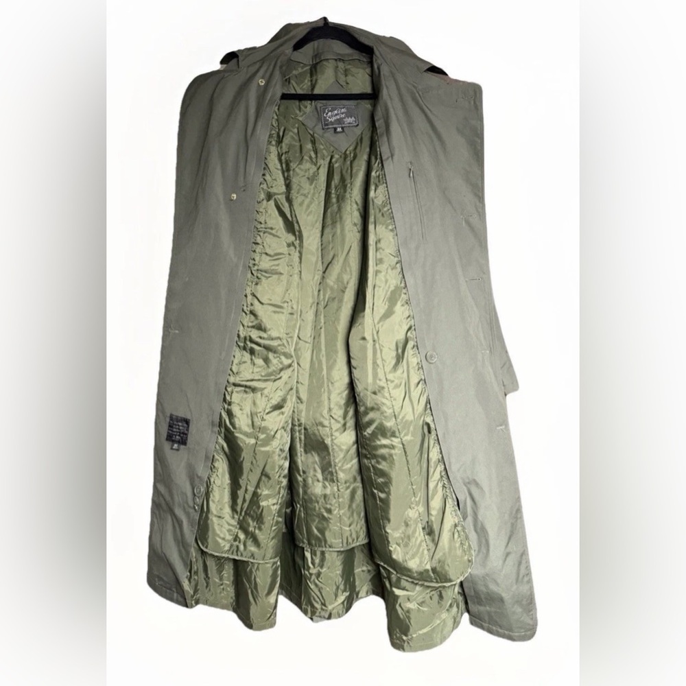 English Squire Mens Trench Coat Olive Green Belted Long Jacket Size 44R - Picture 2 of 8